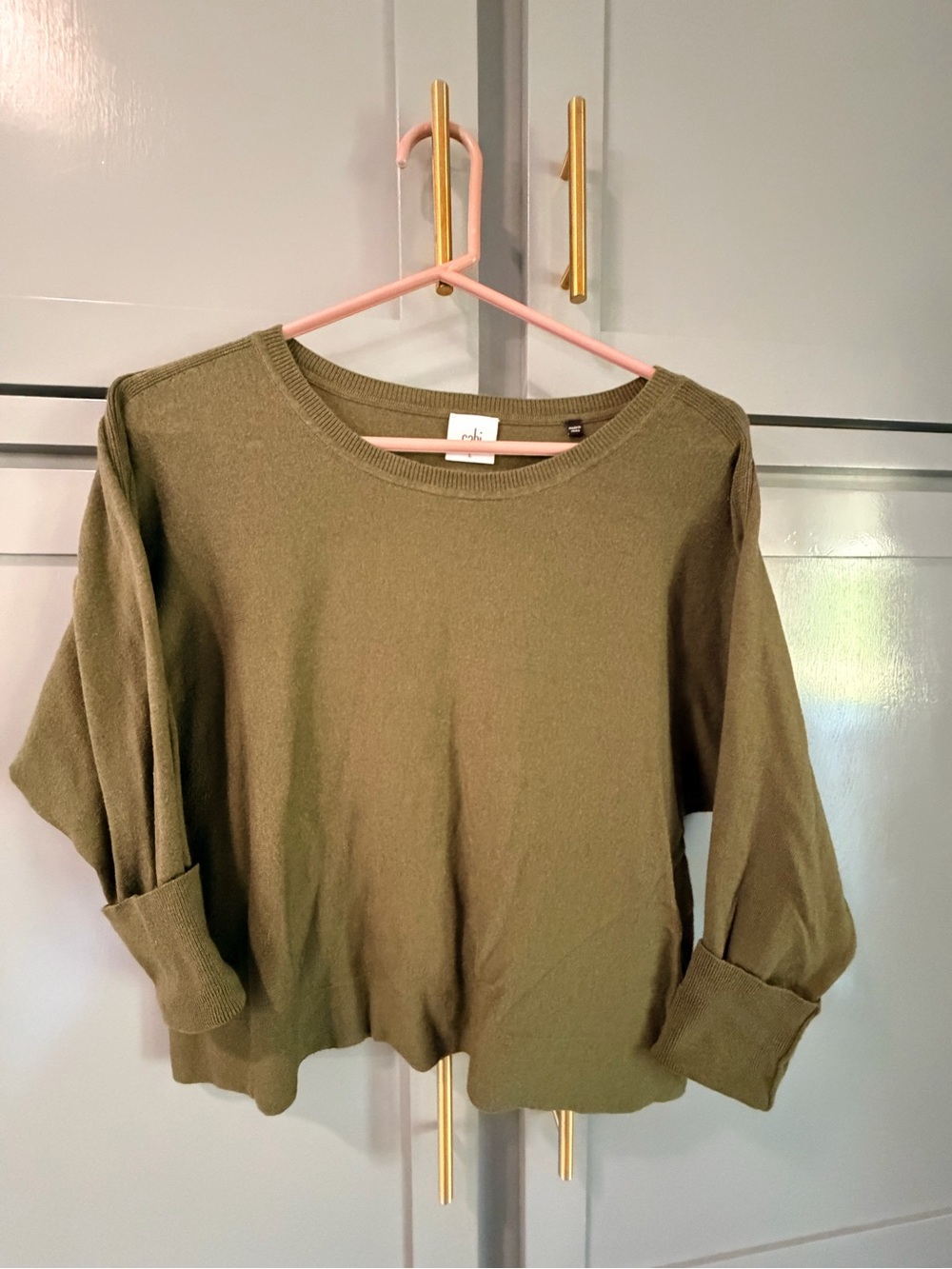 CAbi Olive Green Crewneck Short Sweater